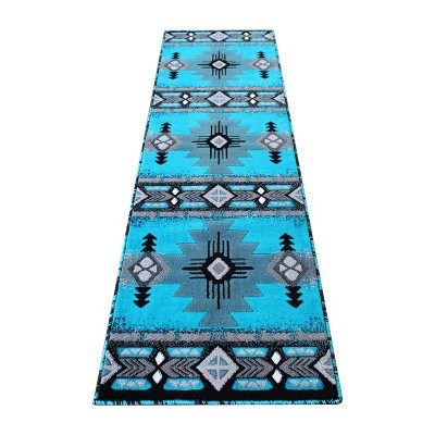 Emma And Oliver Fe 5x5 Round Turquoise Olefin Accent Rug With Complementary  Southwestern Pattern In Beige, Black And Brown And Jute Backing : Target