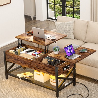 Aheaplus Lift Top Coffee Table with USB Port and LED light, Adjustable Living Room Table