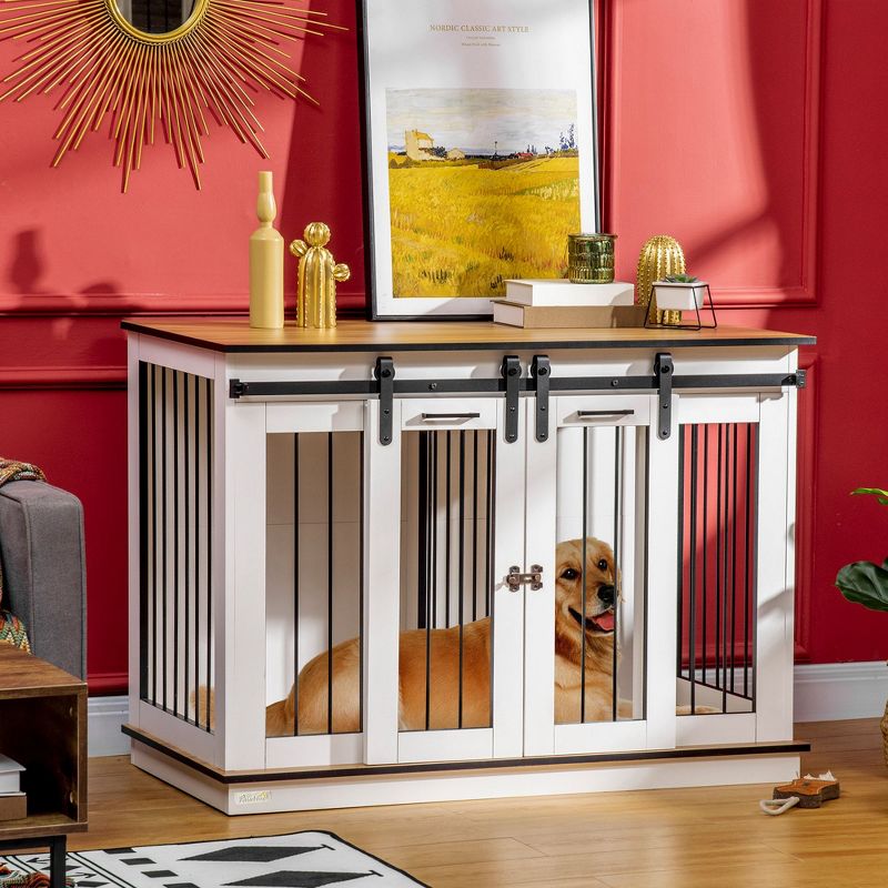 PawHut Modern Dog Crate End Table with Divider Panel, Dog Crate Furniture for Large Dog and 2 Small Dogs with Two Rooms Design, 3 of 10