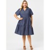 Agnes Orinda Women's Plus Size Chambray Babydoll Half Placket Elastic Back Button Shirt Dresses - 3 of 4