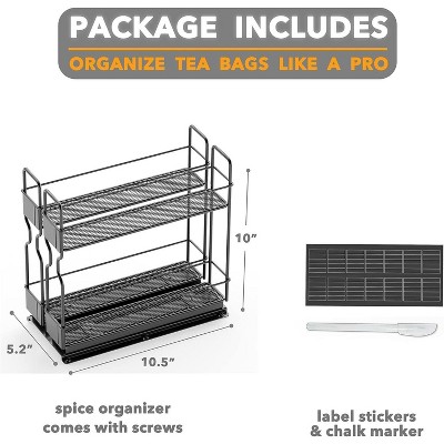 Heavy Duty Black Steel Pull Out Spice Rack Organizer with Labels