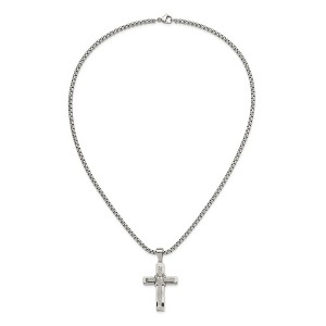 Chisel Stainless Steel Polished with Cubic Zirconia Cross Pendant on a 22" Box Chain Necklace - 1 of 4