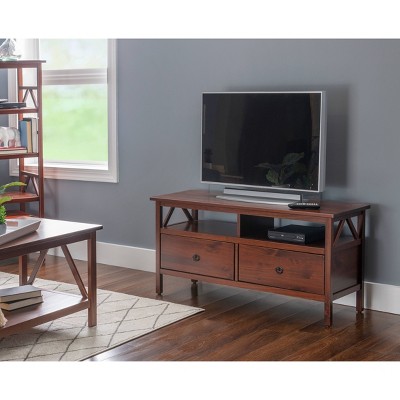 Antique Tobacco Brown Pine TV Stand with Cabinet