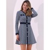 INSPIRE CHIC Women's Houndstooth Plaid Contrast Color Crew Neck Button Front Elegant A-Line Dress - 3 of 4