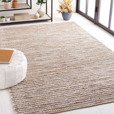 Beige and Ivory 6' x 6' Square Handwoven Cowhide Rug