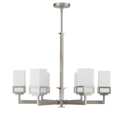 Brushed Nickel 6-Light Chandelier with Satin Opal Glass