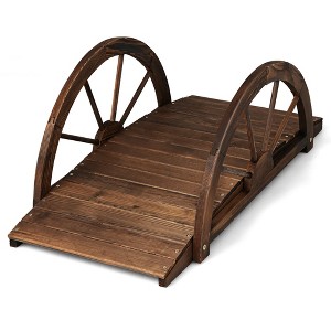 Costway 3.3FT Garden Bridge Classic Arc Wooden Bridge Decorative Garden Landscape - 1 of 4