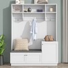NicBex Coat and Shoe Rack Entryway Hall Tree with Bench with 3 Hooks, 3 Shoe Cubbies, and 3 Shelves, White - 2 of 4