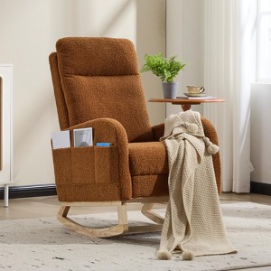 KTMBDW Rocking Chair Nursery, Teddy Upholstered Glider Rocker with High Backrest,Reading Chair Modern Rocking Accent Chairs for Living Room, Bedroom - 1 of 4