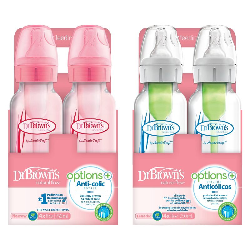 Dr. Brown&#39;s 8oz Anti-Colic Options+ Narrow Baby Bottle with Level 1 Slow Flow Nipple - 4pk - 0m+ - Pink &#38; Clear, 3 of 23