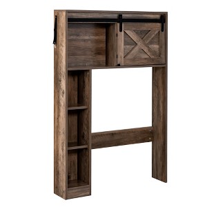 Costway Over the Toilet Bathroom Storage Cabinet with Sliding Barn Door Rustic Brown - 1 of 4