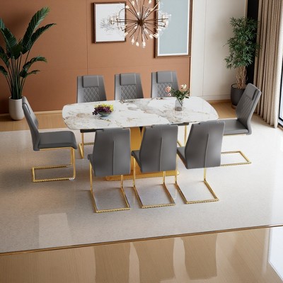9-Piece Dining Set with Glass Table and PU Armless Chairs : Target