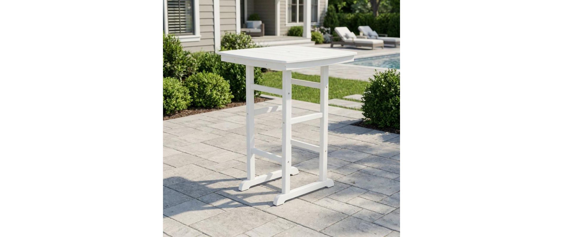 HDPE Poly Lumber Bar Height Patio Table, All-Weather Outdoor Bistro Table with Slatted Top, Stable Frame for Deck Poolside Balcony