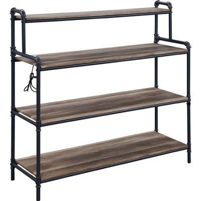 43" 4 Tier Bookshelf with MDF Shelves and Metal Frame Gray/Brown - Benzara