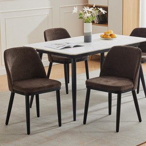 Modern Dining Chair Set of 2, Linen Upholstered Kitchen Chair, Dining Room Chair with Curved Back, Sold Wood Legs, for Kitchen, Dining Room - 1 of 4