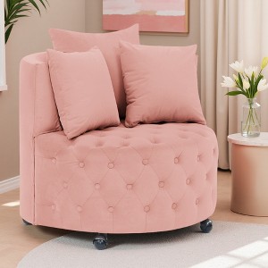 Velvet Swivel Chair with Button Tufted Design and 3 Pillows - 1 of 4
