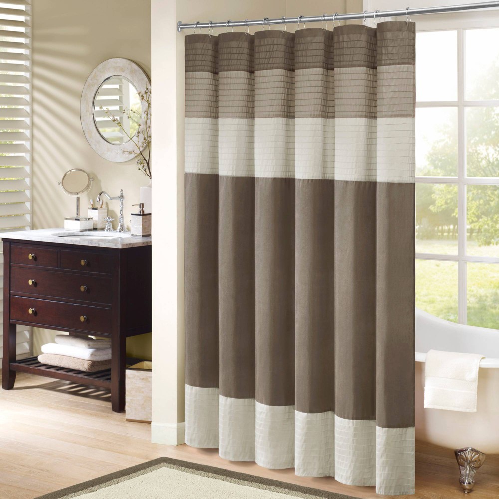 Photos - Shower Curtain Salem Solid Pieced Polyester  Tan
