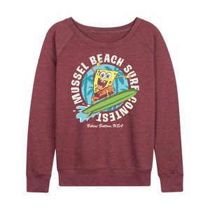 Women's - SpongeBob SquarePants - Mussel Beach Lightweight French Terry Wide Neck Long Sleeve Shirt - 1 of 4