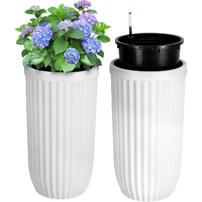 31" Marble Finish Self-Watering Planters Set of 2, Water Level Monitor, Ideal for Living Room, Office, Patio, Porch, and Garden, Black