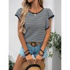 Women's Knit Ruffle Short Sleeve Blouse Classic Stripe Fashionable Crew Neck Top Tunic - 4 of 4