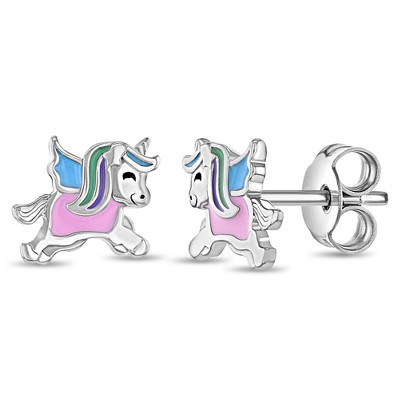 Girls' Unicorn in Flight Standard Sterling Silver Earrings - In Season Jewelry