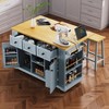 Whisen Classic Style Kitchen Cart Island with Drop Leaf, 5 Open Side Racks, 3 Drawers and Locking Wheels - 2 of 4