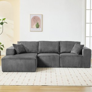 108" 3 Piece Modular Sectional Sofa, Cloud Sectional Couch with L-Shape Chaise/Deep Seat/Armrest/Plush Corduroy Fabric, No Assembly Required - 1 of 4