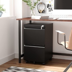 Mlezan Drawer File Cabinet: Mobile, Lockable, with Wheels. Fully Assembled, White Metal Cabinet for A4/Letter/Legal Files, Under-Desk Storage. - 1 of 4