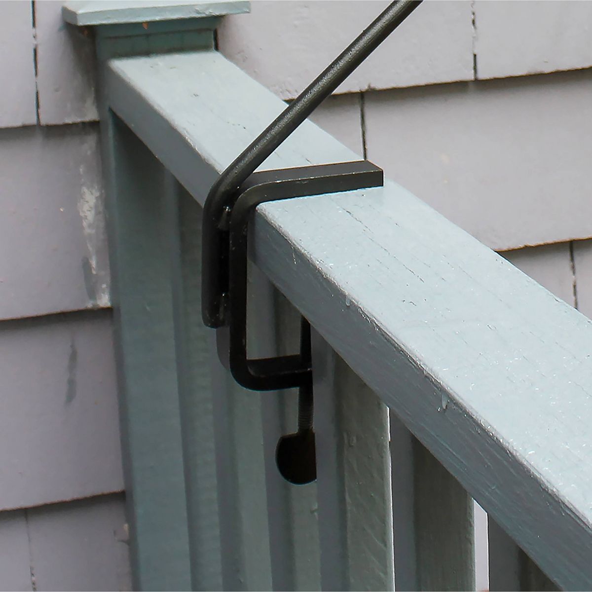 24" Tall Iron 45 Degrees Angled Rail Mount Pole Black Powder Coat Finish - Achla Designs: Deck Railing Shepherd Hook - thumbnail 2