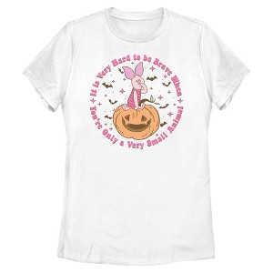 Womens Winnie the Pooh It's Very Hard For Piglet Pumpkin Seat T Shirt - 1 of 4