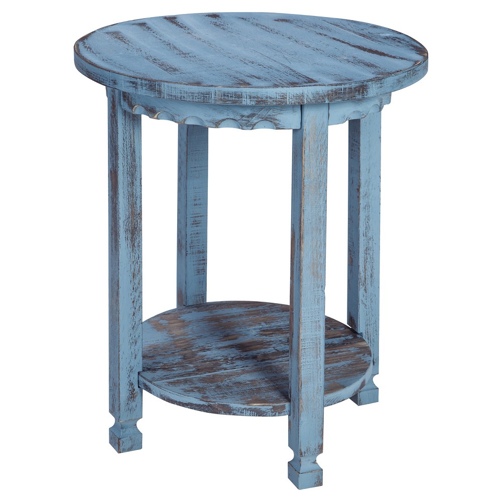 Photos - Coffee Table 24" Round End Table Hardwood Blue - Alaterre Furniture: Cottage Style, Dis