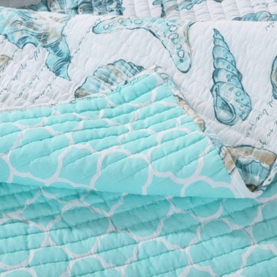 Cruz Twin Reversible White Microfiber Coastal Quilt Set