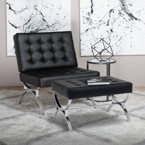 studio designs Newel Modern Square Ottoman Blended Leather and Chrome Metal Frame - 1 of 4