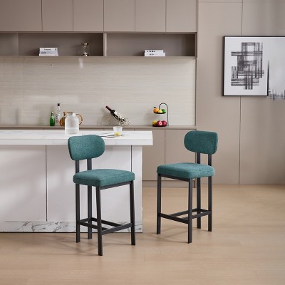Dolonm Set of 2 38 in. Modern Low Back Metal Bar Stools with Fabric Seat and Black Metal Legs