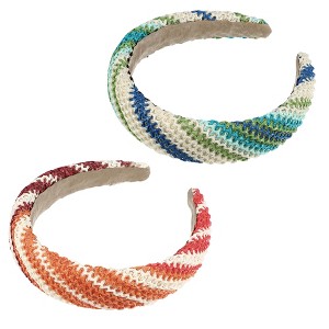 Unique Bargains Women's  Bohemian Style Straw Rattan Sponge Headband Green Orange 2 Pcs - 1 of 4