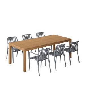 Amazonia Beijo 7pc Teak Finish Wood 100% FSC Rectangular Patio Dining Set Gray - 1 of 4