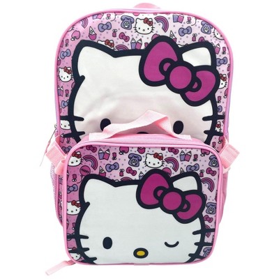 Hello Kitty Rainbow 15" Pink Backpack with Rectangular Lunch Bag