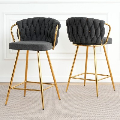 NicBex Set of 2 Bar Stools for Kitchen Island,Modern Linen Counter Bar Stools with Gold Plated Legs,Bar Chairs for Dining Rooms,Kitchens Islands