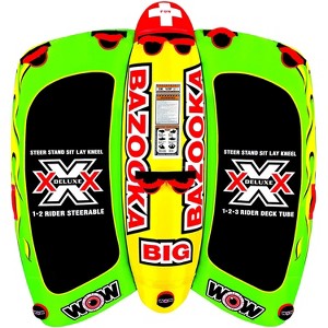 WOW Watersports Big Bazooka Steerable 1 to 4 Person Inflatable River Lake Towable Tube Float with Double Webbing Handles and Nylon Cover - 1 of 4