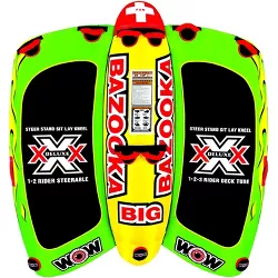 WOW Watersports 13-1010 Big Bazooka Steerable 1 to 4 Person Inflatable River Lake Towable Tube Float with 10 Double Webbing Handles and Nylon Cover