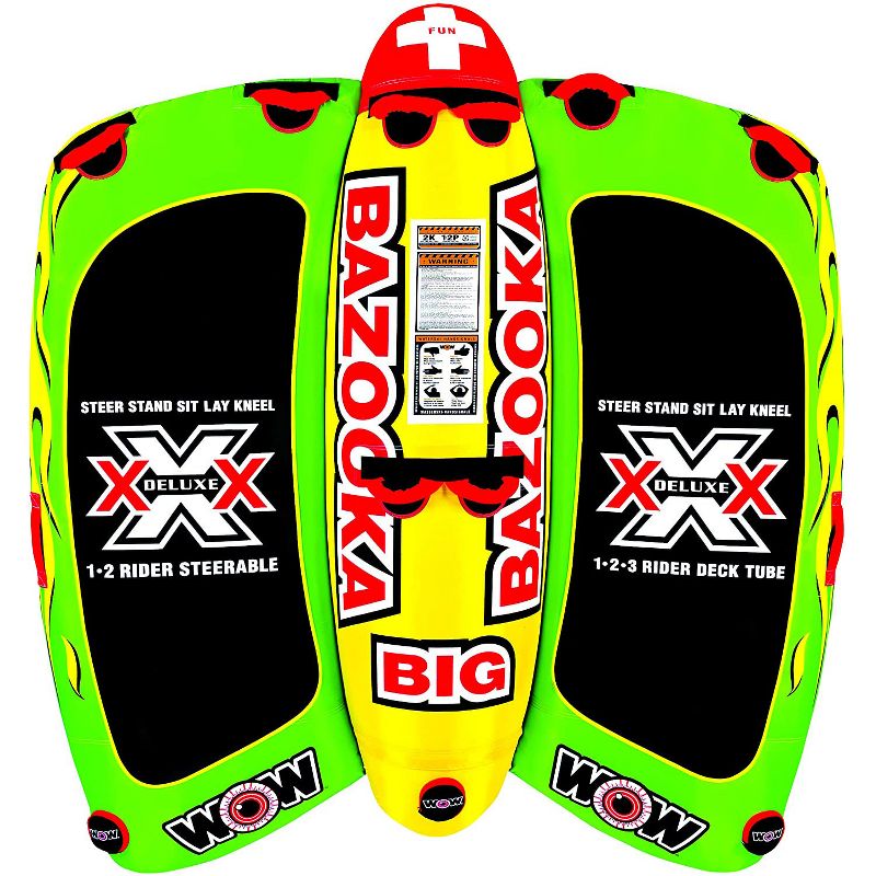 WOW Watersports Big Bazooka Steerable 1 to 4 Person Inflatable River Lake Towable Tube Float with Double Webbing Handles and Nylon Cover, 1 of 7