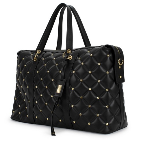 22 Tote Vegan Ostrich Leather Zip Tote Handbag - Black , 18 x 4 x 13