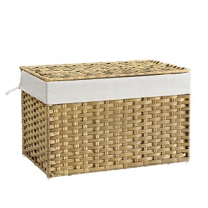 SONGMICS Storage Basket with Lid, 27.7 Gallon (105L) Storage Bin, Woven Blanket Storage Basket with Handles, Foldable, Removable Liner, Metal Frame - 1 of 4
