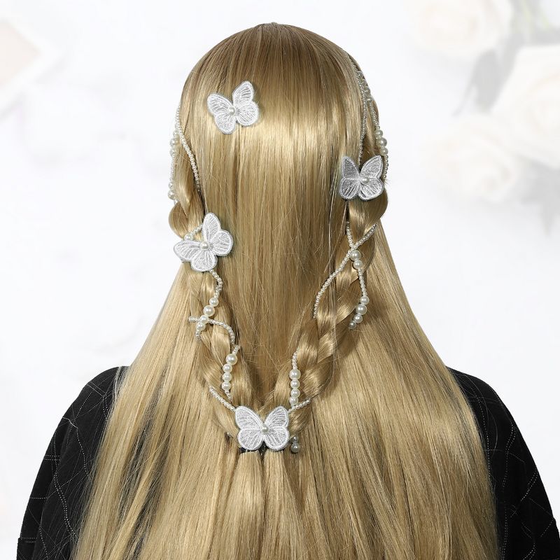 Unique Bargains Women's Long Tassel Faux Pearl Hair Chain 2 Pcs, 2 of 7