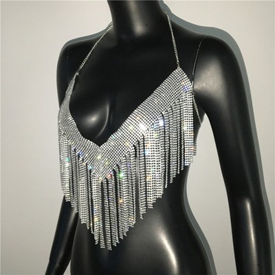 Women Sexy Metal Draped Collar Chain Draped Neck Backless Camisole Night Club String Bikini Swimwear