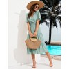 Clearlove Women's Casual V Neck Midi Dress Smocked Waist Tiered Short Sleeve A Line Pleated Flowy Long Dress - 4 of 4