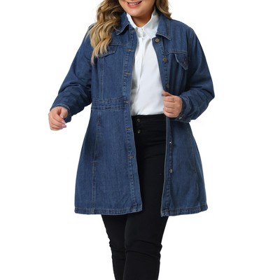 Agnes Orinda Women's Plus Size Buttons Long Sleeve Jean Jackets Blue 2X