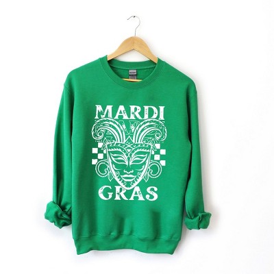 Simply Sage Market Women's Graphic Sweatshirt Mardi Gras Mask Distressed