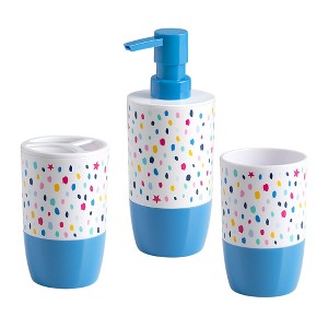 3pc Confetti Dot Kids' Bathroom Accessories Set - Allure Home Creations: Multicolored Plastic Set with Dispenser & Holder - 1 of 3
