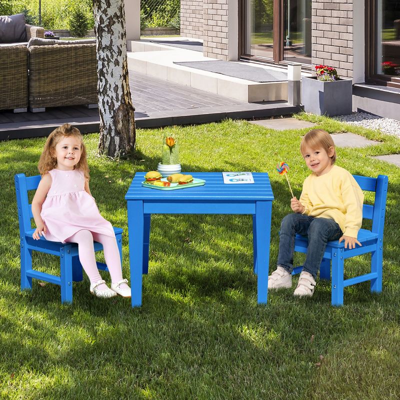 Costway 3PCS Kids Table & 2 Chairs Set Outdoor Heavy-Duty All-Weather Activity Table Set, 2 of 11